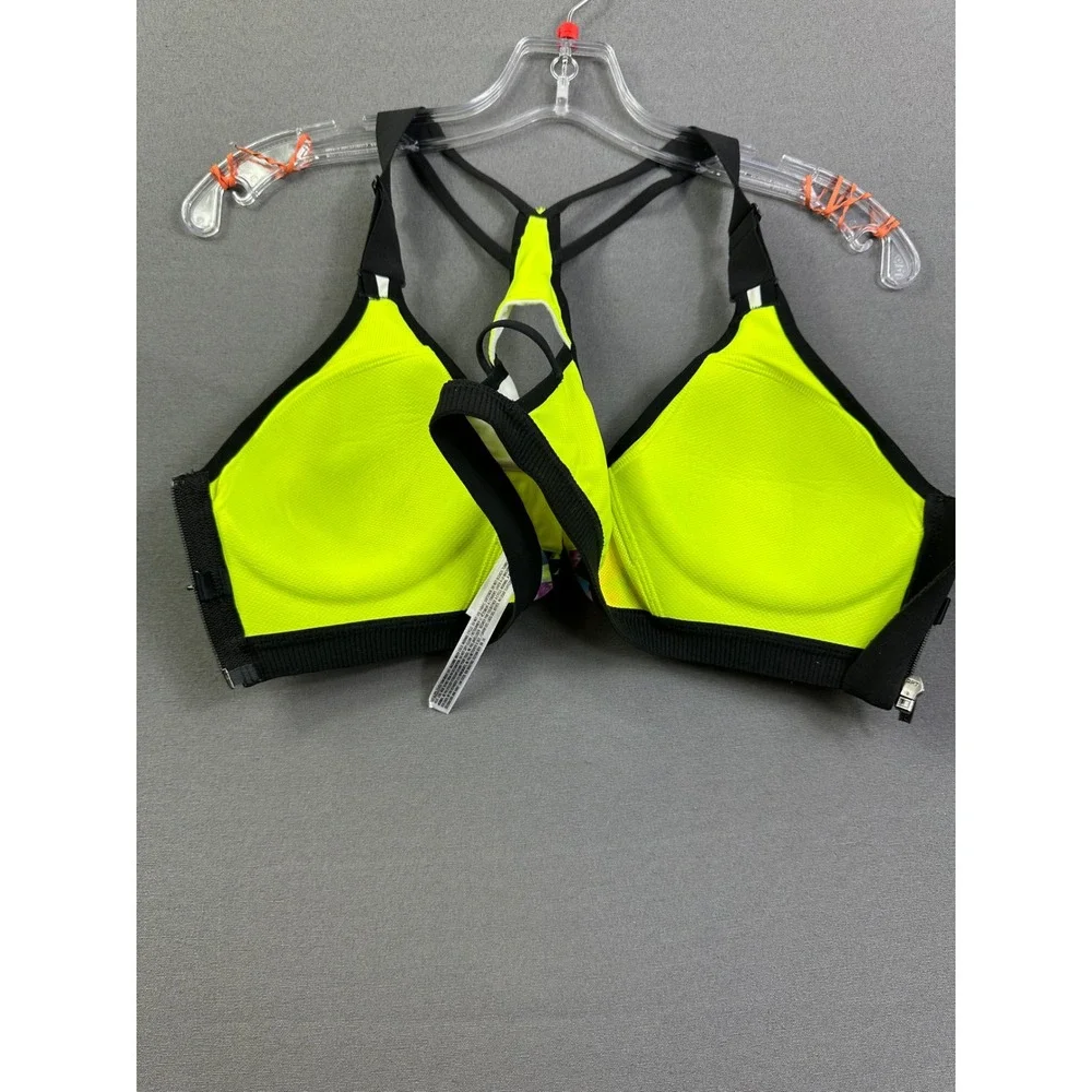 VSX Victoria's Secret‎ Neon Yellow Front Zip Racerback Sports Bra Geometric 34B